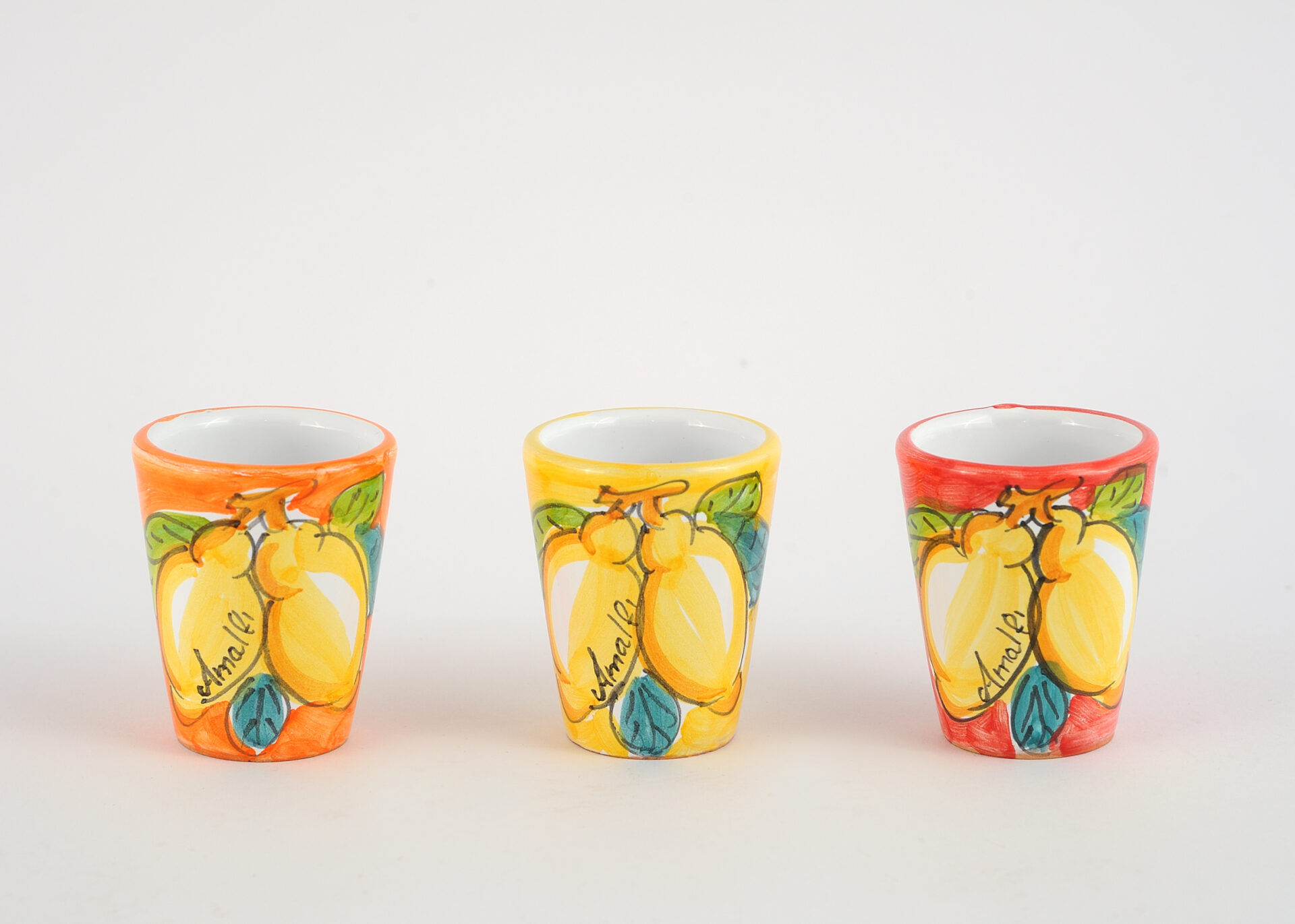 Hand painted Limoncello Ceramic glasses with tray – Amalfi Wedding Essence