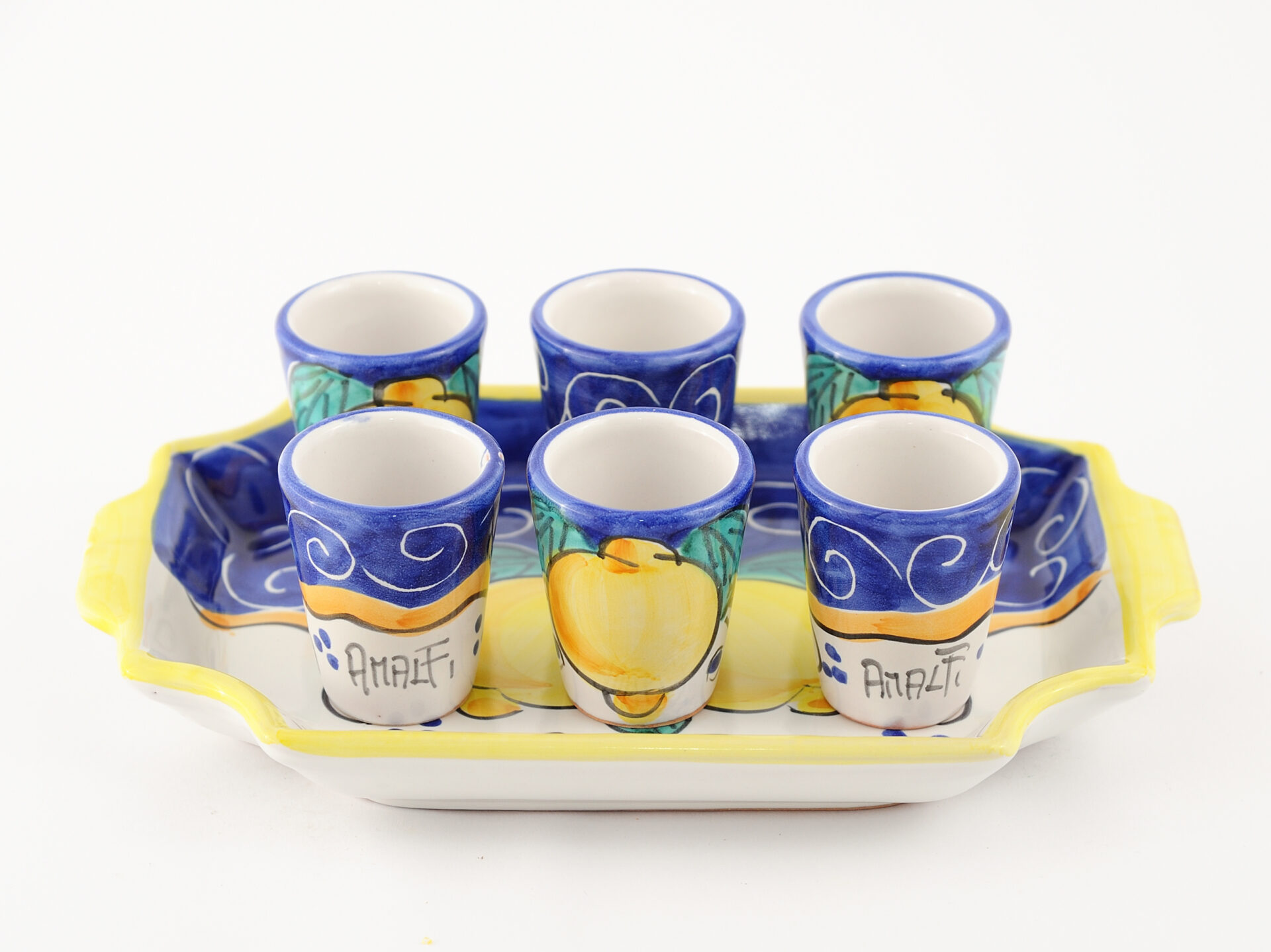 set of 6 limoncello glasses Costiera blu in Vietri ceramic.