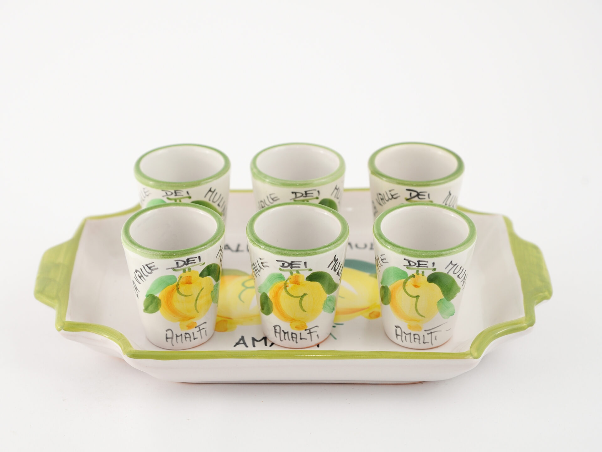 Limoncello 100% natural with ceramic glasses of Vietri sul Mare,  hand-painted